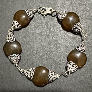 Baltic Dark Amber Polished Natural Stone Link Bracelet